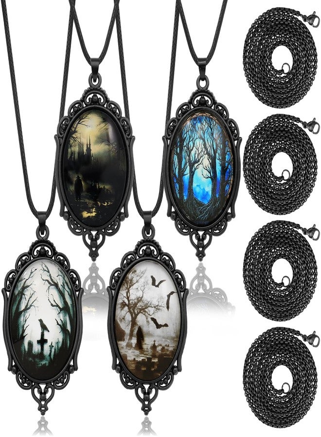 Fscwlmon 8 Pcs Gothic Necklaces Goth Jewelry Vintage Vampire Bat Crow Cross Cameo Glass Cabochon Pendant Choker Black Stainless Steel Chains Valentine Gift Gothic Choker B… - Image 1